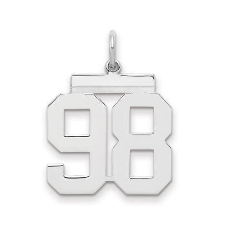 Medium Polished Number 98 Charm Pendant in Real 925 Sterling Silver