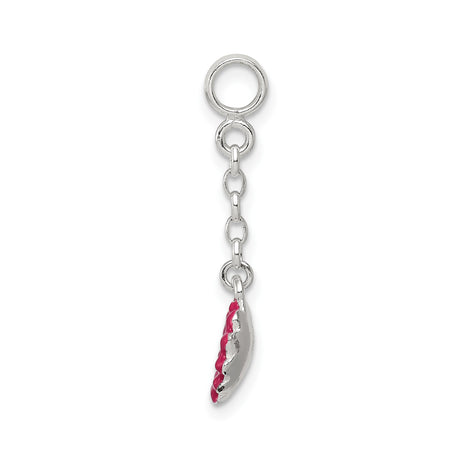 Sterling Silver Flower Charm with Cubic Zirconia, Pink Enamel Dangle, Spring Floral Theme