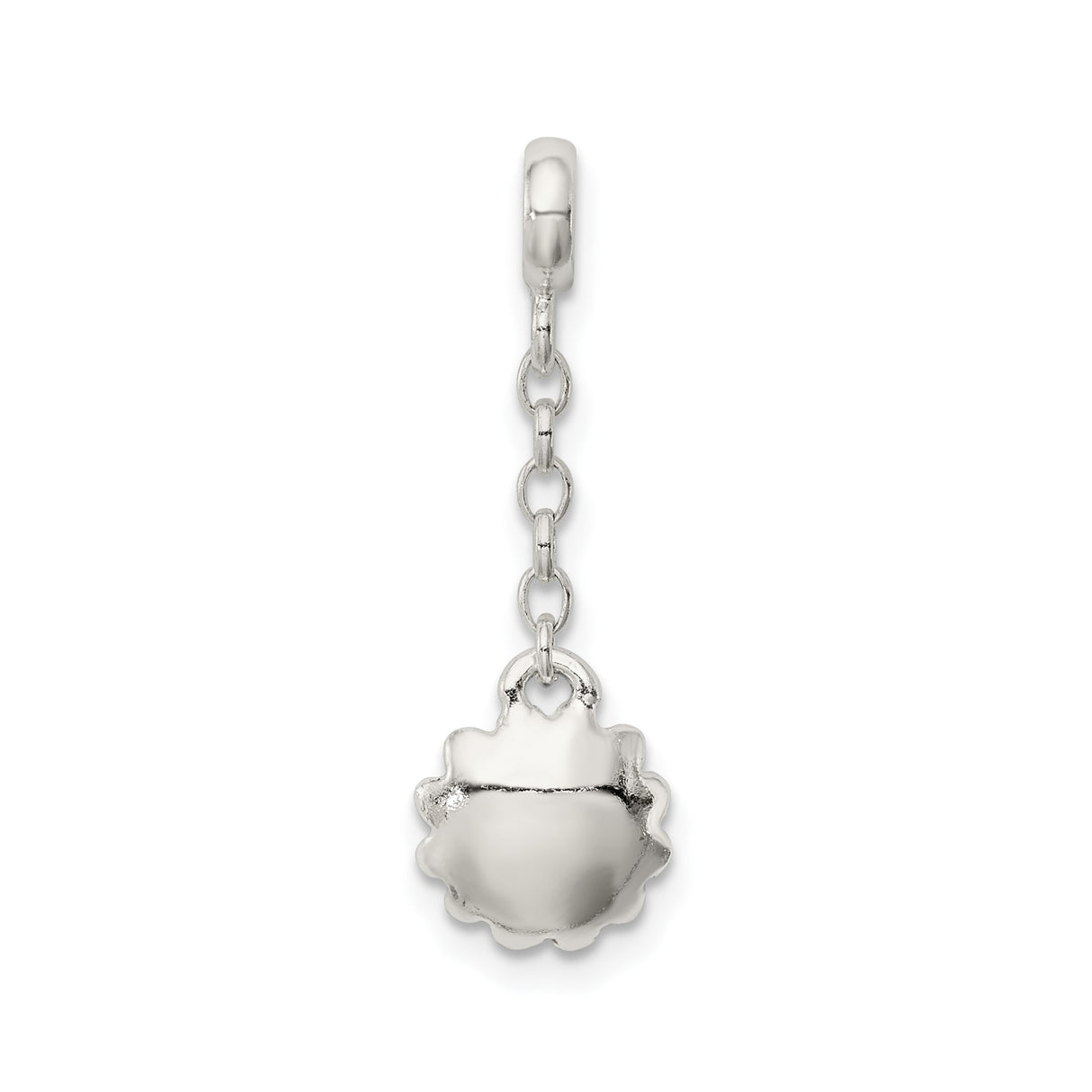 Sterling Silver Flower Dangle Charm with Blue Enamel and Cubic Zirconia Accent