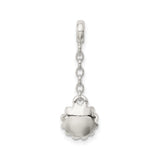 Sterling Silver Flower Dangle Charm with Blue Enamel and Cubic Zirconia Accent