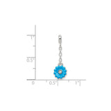 Sterling Silver Flower Dangle Charm with Blue Enamel and Cubic Zirconia Accent