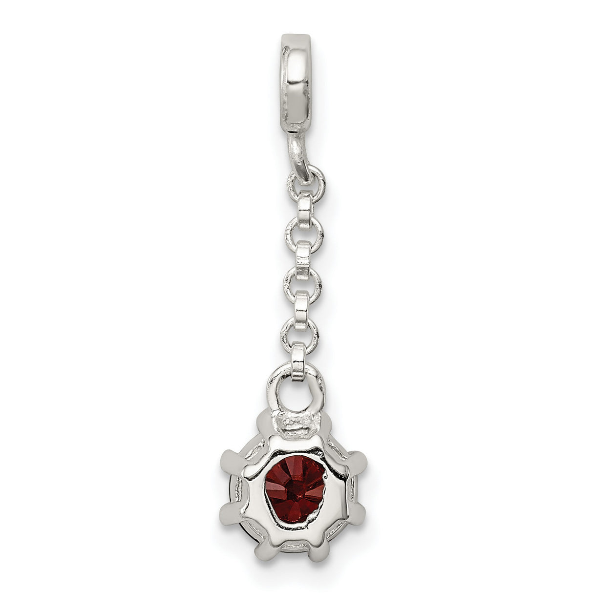 Sterling Silver Dangle Charm with Cubic Zirconia, Chain Link Drop, Romantic Jewelry for Women