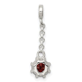 Sterling Silver Dangle Charm with Cubic Zirconia, Chain Link Drop, Romantic Jewelry for Women