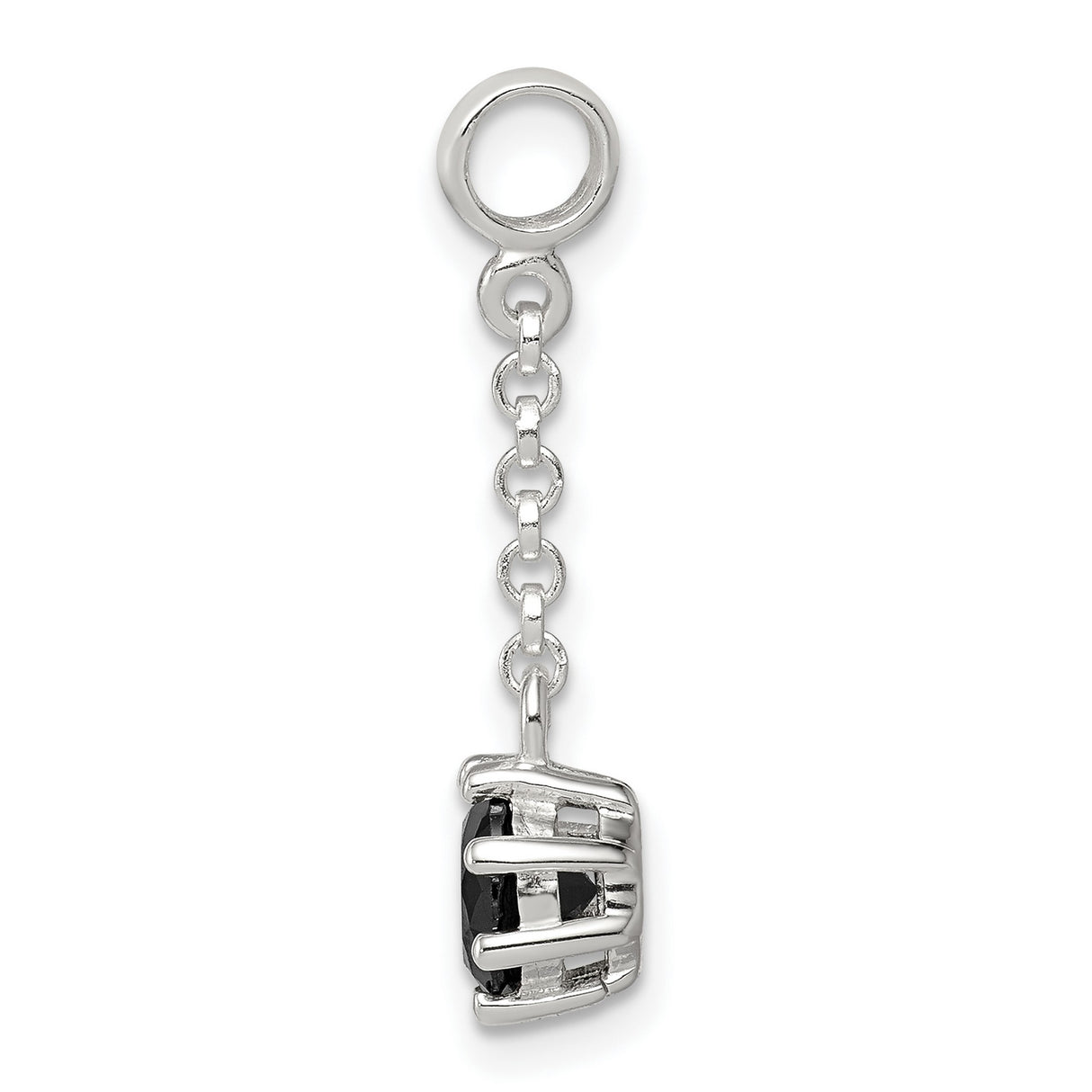 Sterling Silver Dangle Charm with Black Cubic Zirconia, Minimalist Modern Design