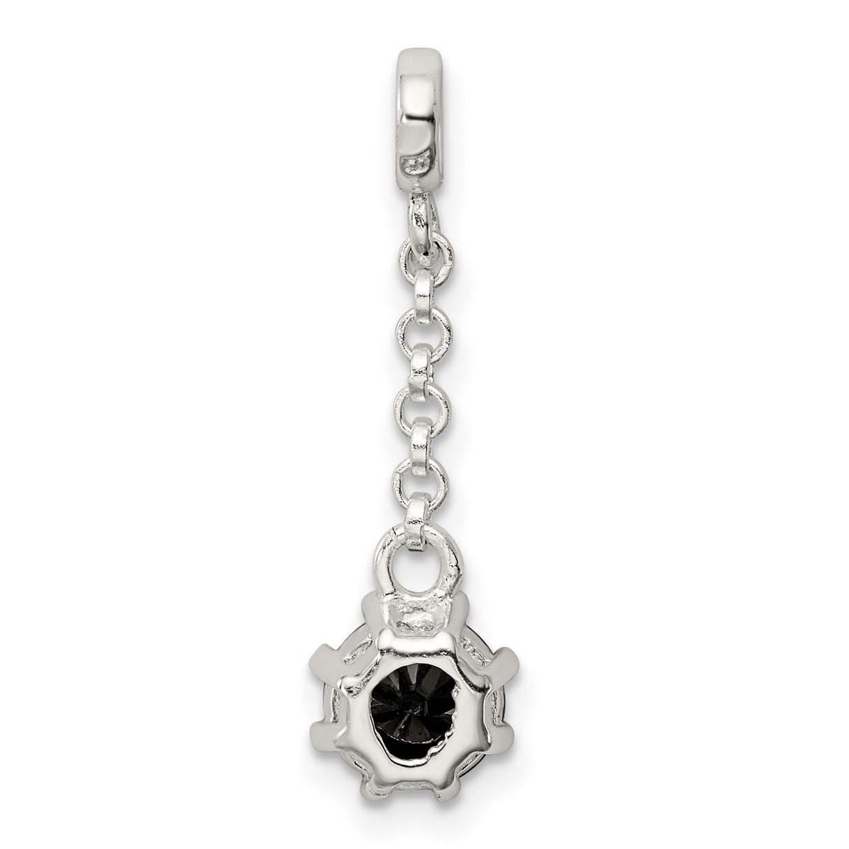 Sterling Silver Dangle Charm with Black Cubic Zirconia, Minimalist Modern Design