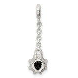 Sterling Silver Dangle Charm with Black Cubic Zirconia, Minimalist Modern Design