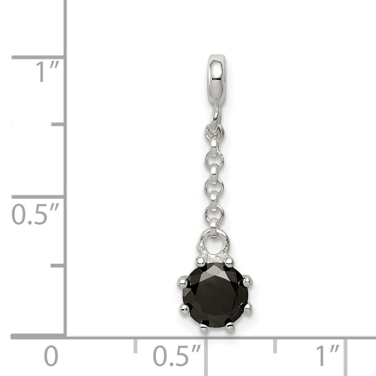 Sterling Silver Dangle Charm with Black Cubic Zirconia, Minimalist Modern Design
