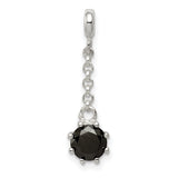 Sterling Silver Dangle Charm with Black Cubic Zirconia, Minimalist Modern Design
