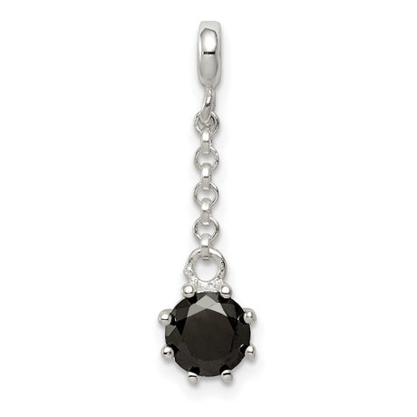 Sterling Silver Dangle Charm with Black Cubic Zirconia, Minimalist Modern Design
