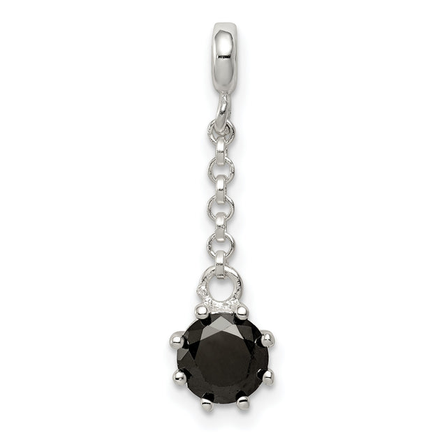 Sterling Silver Dangle Charm with Black Cubic Zirconia, Minimalist Modern Design
