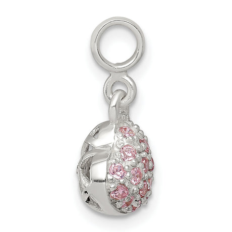 Sterling Silver Heart Charm Pendant with Pink and Clear Cubic Zirconia, Romantic Design