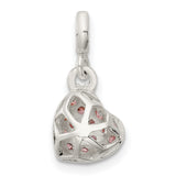 Sterling Silver Heart Charm Pendant with Pink and Clear Cubic Zirconia, Romantic Design
