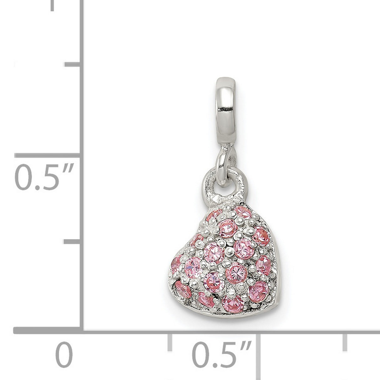 Sterling Silver Heart Charm Pendant with Pink and Clear Cubic Zirconia, Romantic Design