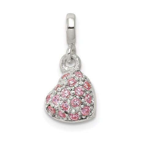 Sterling Silver Heart Charm Pendant with Pink and Clear Cubic Zirconia, Romantic Design