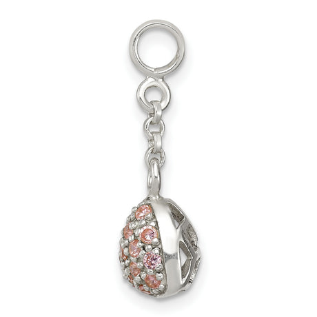 Sterling Silver Heart Charm with Pink Cubic Zirconia, Romantic Dangle Pendant for Women