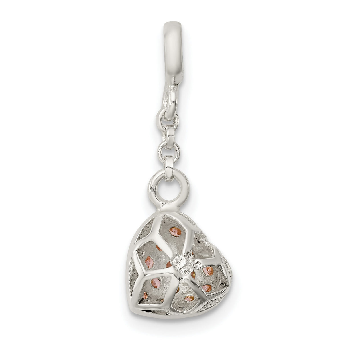 Sterling Silver Heart Charm with Pink Cubic Zirconia, Romantic Dangle Pendant for Women