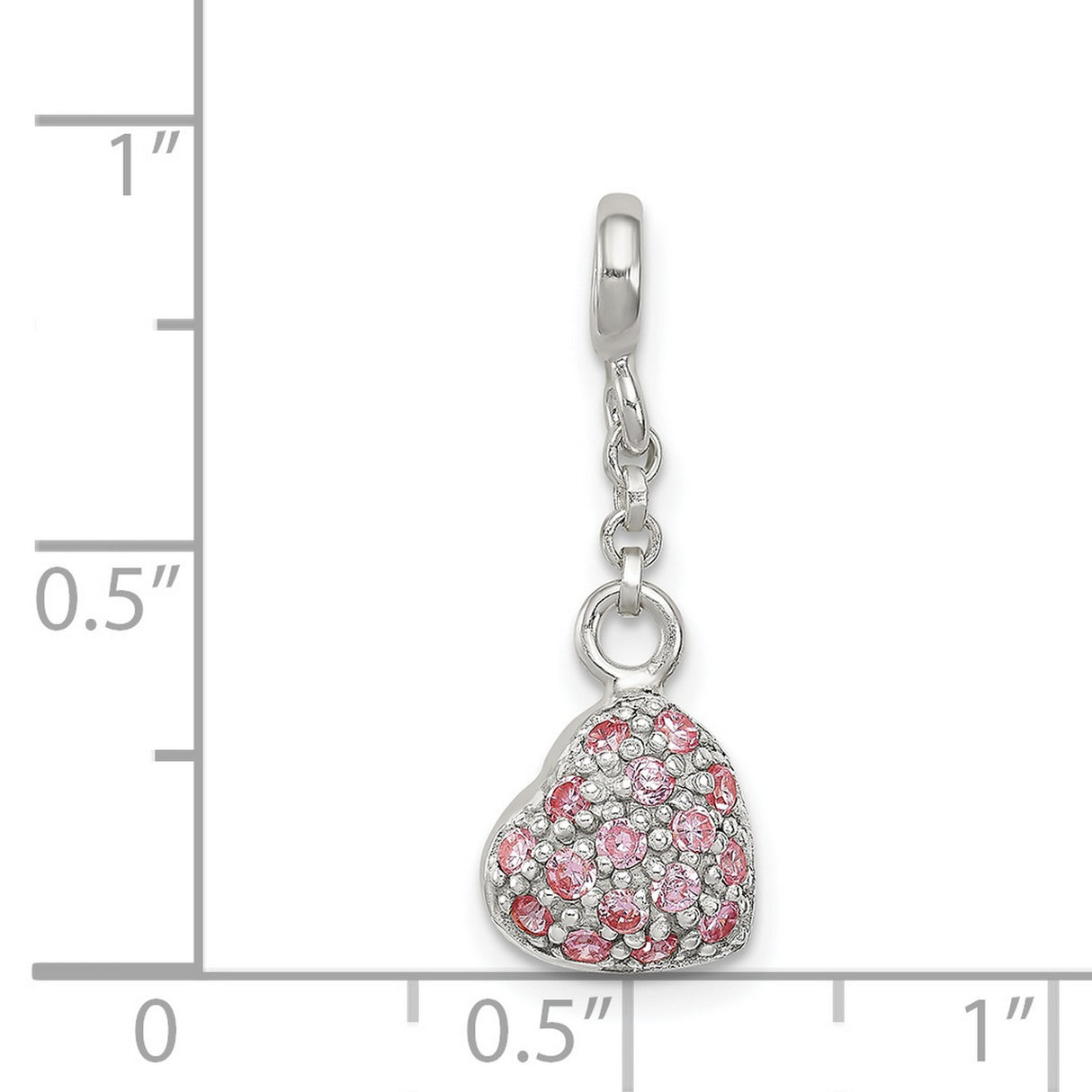 Sterling Silver Heart Charm with Pink Cubic Zirconia, Romantic Dangle Pendant for Women