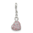 Sterling Silver Heart Charm with Pink Cubic Zirconia, Romantic Dangle Pendant for Women