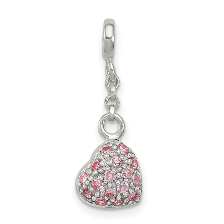 Sterling Silver Heart Charm with Pink Cubic Zirconia, Romantic Dangle Pendant for Women