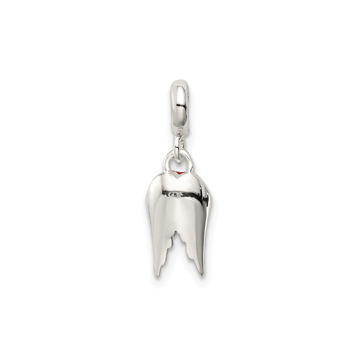 Sterling Silver Angel Charm Pendant with Red Enamel Heart and Wings, Spiritual Jewelry