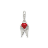Sterling Silver Angel Charm Pendant with Red Enamel Heart and Wings, Spiritual Jewelry