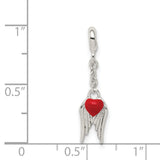 Sterling Silver Winged Heart Pendant with Red Enamel, Angel Wings, Symbolic Remembrance Jewelry