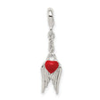 Sterling Silver Winged Heart Pendant with Red Enamel, Angel Wings, Symbolic Remembrance Jewelry