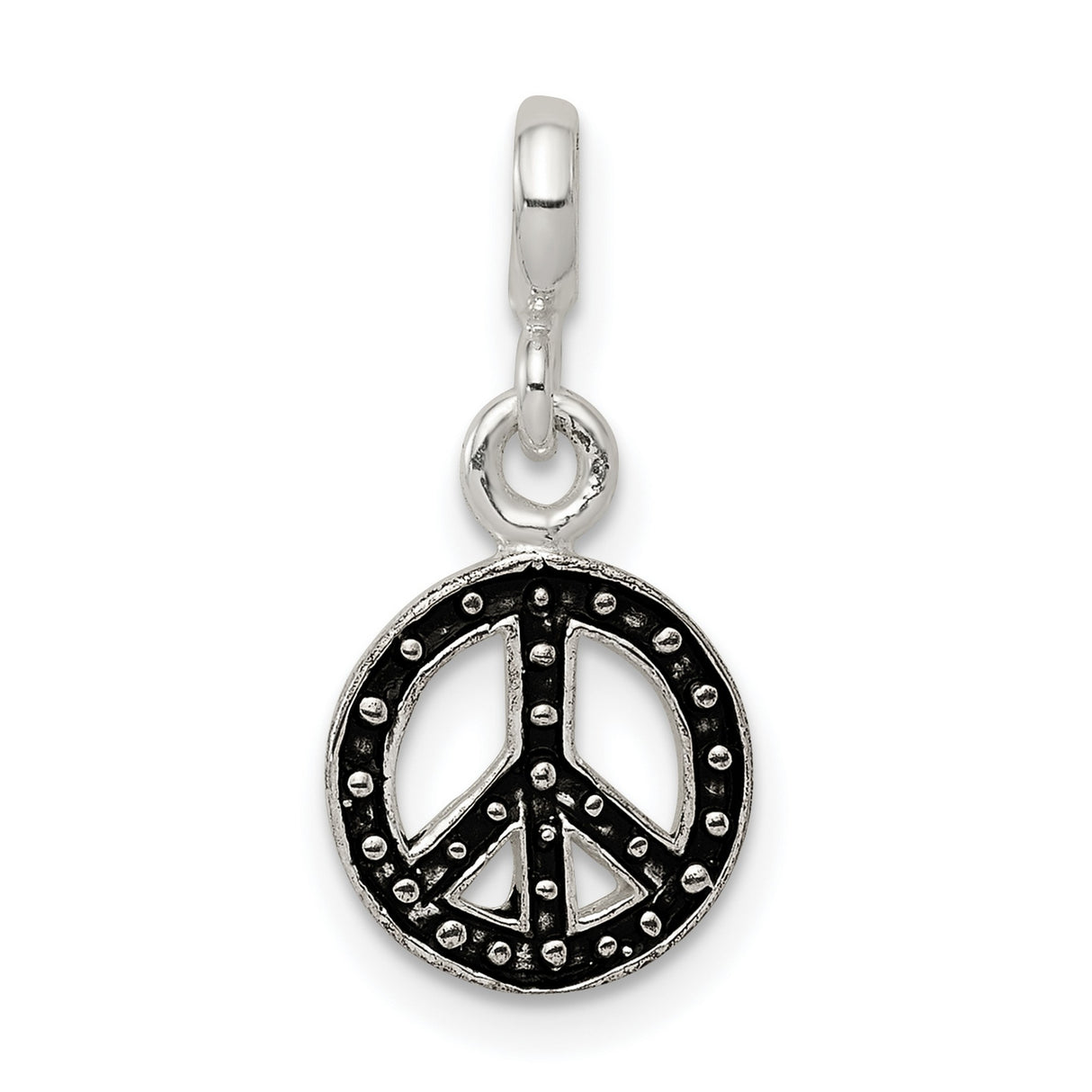 Sterling Silver Peace Sign Pendant with Black Enamel, Boho Retro Style Charm for Women or Unisex Wear
