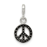 Sterling Silver Peace Sign Pendant with Black Enamel, Boho Retro Style Charm for Women or Unisex Wear