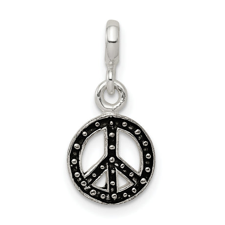 Sterling Silver Peace Sign Pendant with Black Enamel, Boho Retro Style Charm for Women or Unisex Wear