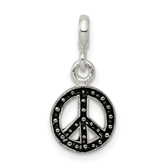 Sterling Silver Peace Sign Pendant with Black Enamel, Boho Retro Style Charm for Women or Unisex Wear