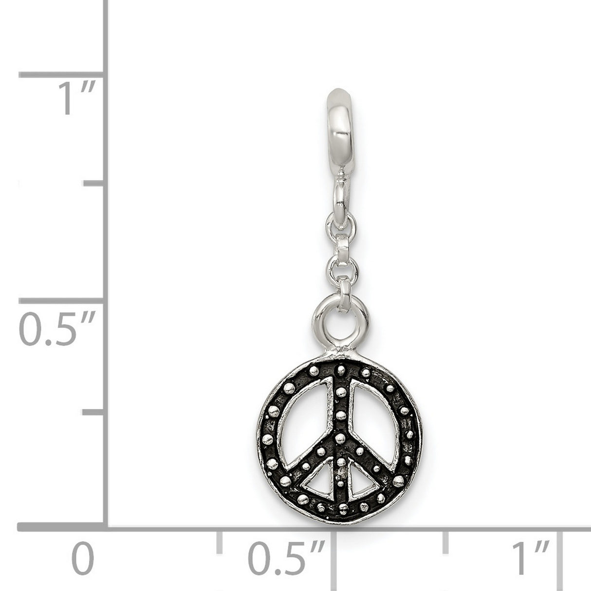 Sterling Silver Peace Sign Dangle Charm Bead with Beaded Edge, Boho Hippie Jewelry