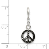 Sterling Silver Peace Sign Dangle Charm Bead with Beaded Edge, Boho Hippie Jewelry