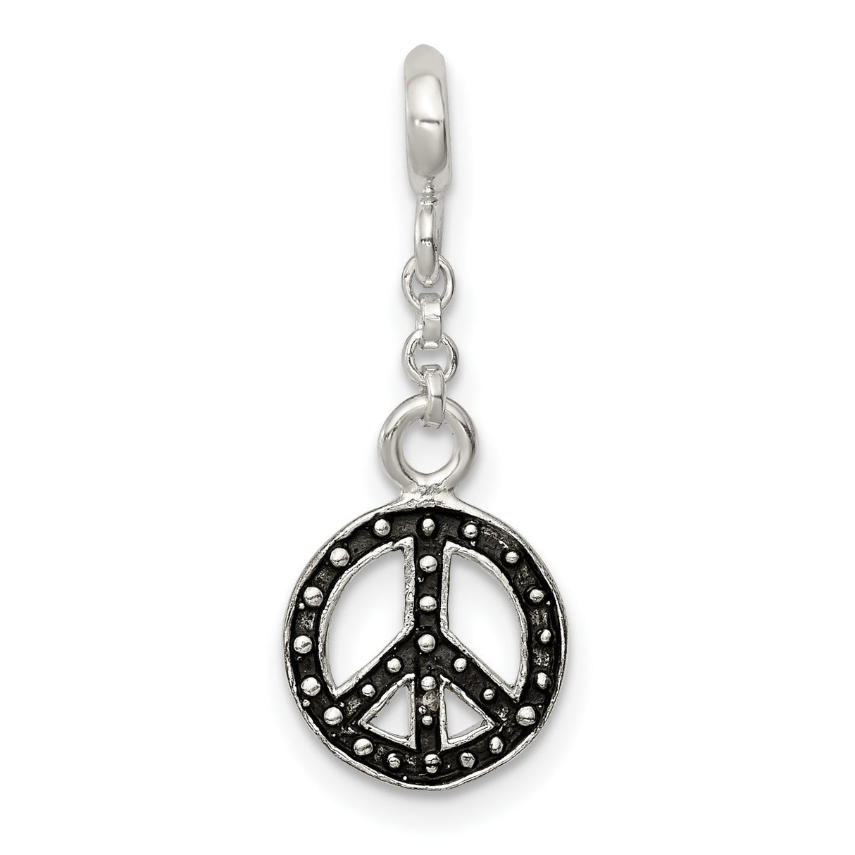 Sterling Silver Peace Sign Dangle Charm Bead with Beaded Edge, Boho Hippie Jewelry