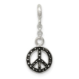 Sterling Silver Peace Sign Dangle Charm Bead with Beaded Edge, Boho Hippie Jewelry