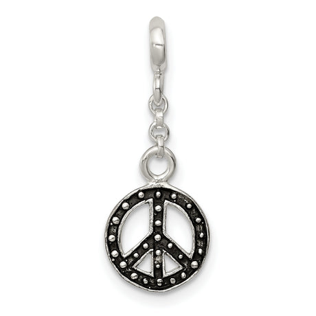 Sterling Silver Peace Sign Dangle Charm Bead with Beaded Edge, Boho Hippie Jewelry