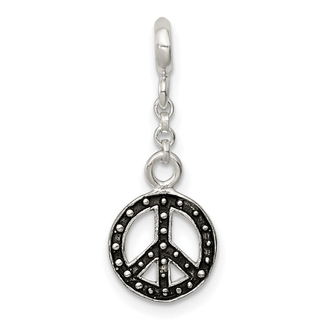 Sterling Silver Peace Sign Dangle Charm Bead with Beaded Edge, Boho Hippie Jewelry