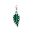 Sterling Silver Leaf Pendant Charm with Green Enamel, Nature-Inspired Botanical Jewelry