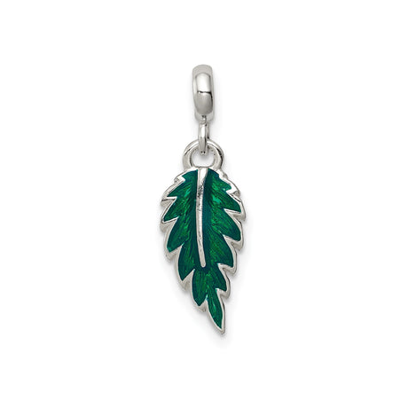 Sterling Silver Leaf Pendant Charm with Green Enamel, Nature-Inspired Botanical Jewelry