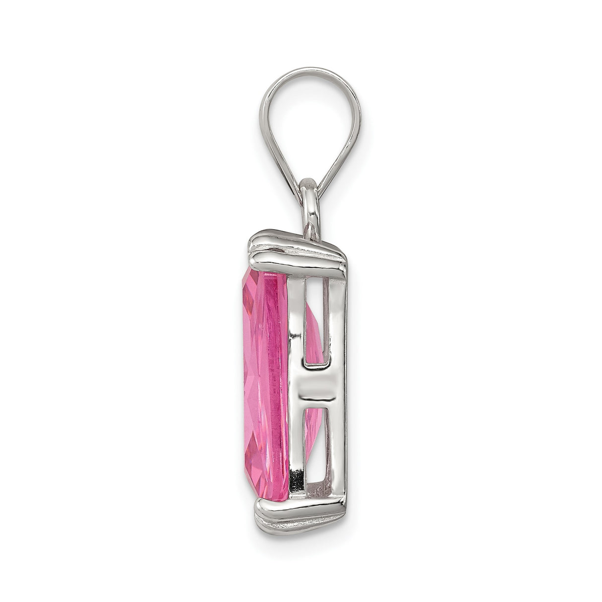 Sterling Silver Pendant with Emerald Cut Cubic Zirconia, Pink Rectangle Gemstone Charm for Women