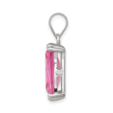 Sterling Silver Pendant with Emerald Cut Cubic Zirconia, Pink Rectangle Gemstone Charm for Women