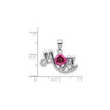Sterling Silver Mom Pendant with Cubic Zirconia, Pink Rose and Heart Design