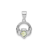 Sterling Silver Claddagh Pendant with Green Heart Cubic Zirconia, Celtic Love Loyalty Friendship Symbol