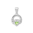 Sterling Silver Claddagh Pendant with Green Heart Cubic Zirconia, Celtic Love Loyalty Friendship Symbol