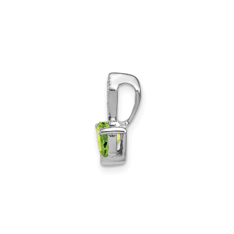 Sterling Silver Heart Shaped Peridot Pendant with Diamond Accent and Textured Bail