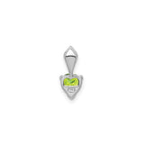 Sterling Silver Heart Shaped Peridot Pendant with Diamond Accent and Textured Bail