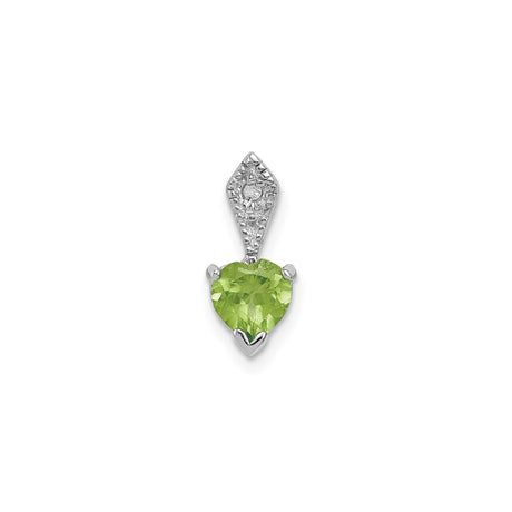 Sterling Silver Heart Shaped Peridot Pendant with Diamond Accent and Textured Bail