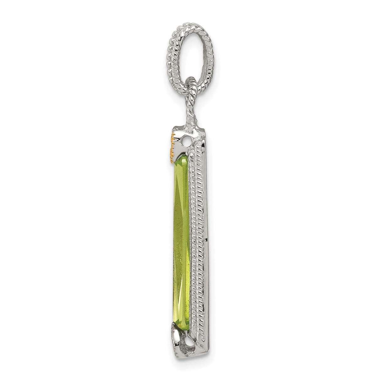 Sterling Silver Pendant with Rectangular Green Cubic Zirconia and Gold Tone Heart Accents