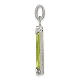 Sterling Silver Pendant with Rectangular Green Cubic Zirconia and Gold Tone Heart Accents