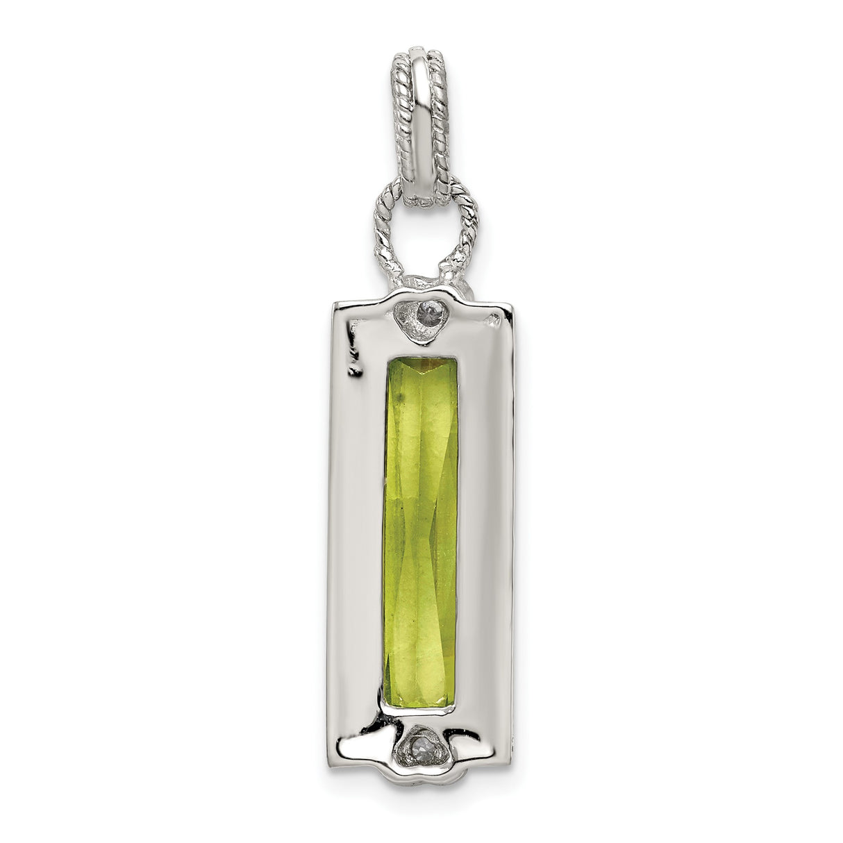 Sterling Silver Pendant with Rectangular Green Cubic Zirconia and Gold Tone Heart Accents